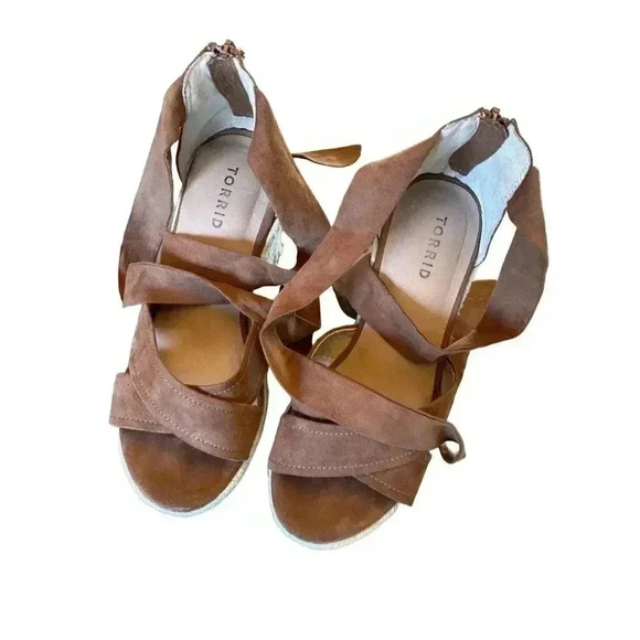 Torrid Suede Brown Lace-Up Espadrille Wedge Sandals Size 9WW - Picture 4 of 10